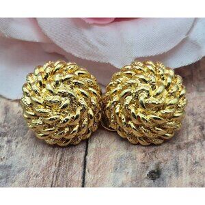 Monet Gold-Tone Swirl Rope  Clip-On Earrings .75" Vintage Signed 80's